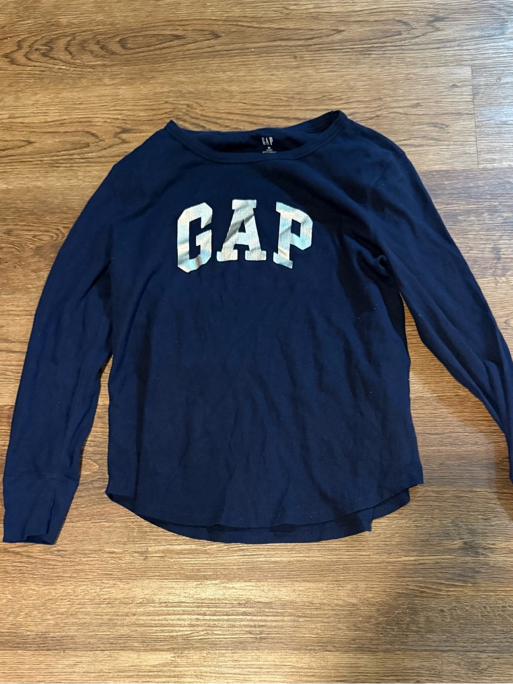 GAP Navy Long-Sleeve Thermal Logo Tee with White Letters